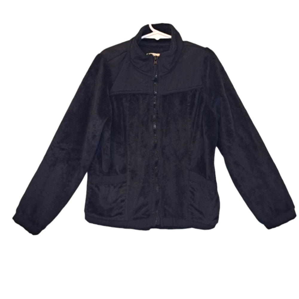 Children's Place Black Unisex Softshell Fuzzy Full zip Jacket Size 7/8